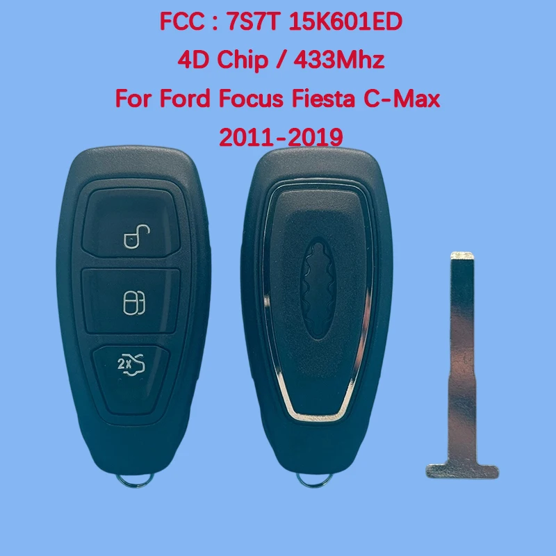 

CN018042 Послепродажный 3-кнопочный брелок без ключа с дистанционным управлением 434 МГц 4D63 Чип FCC 7S7T 15K601 ED для Ford Focus Fiesta C-Max 2011-2019