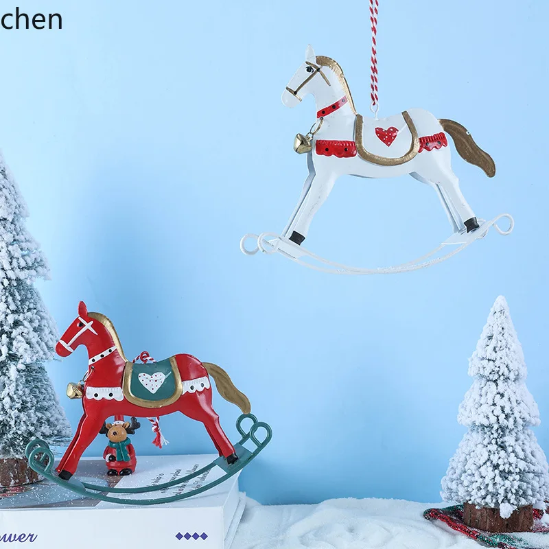 HT Style Iron Rocking Horse Christmas Creative Home Desktop Decoration Ornament Craft Hanging