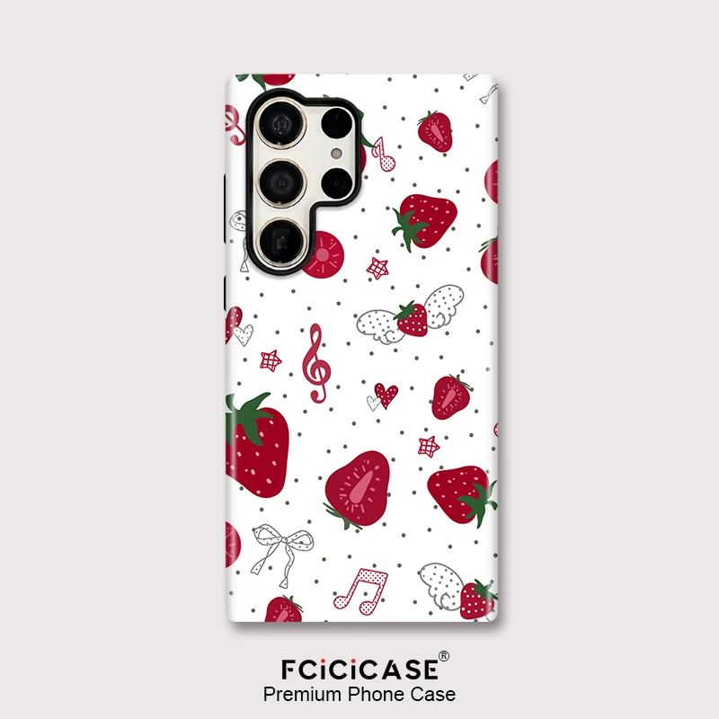 Fcicicase Strawberry Phone Case For Samsung Galaxy S26 Edge S25 Ultra S23 A26 A36 A56 S24 Plus Anti-knock Acrylic Matte Cover
