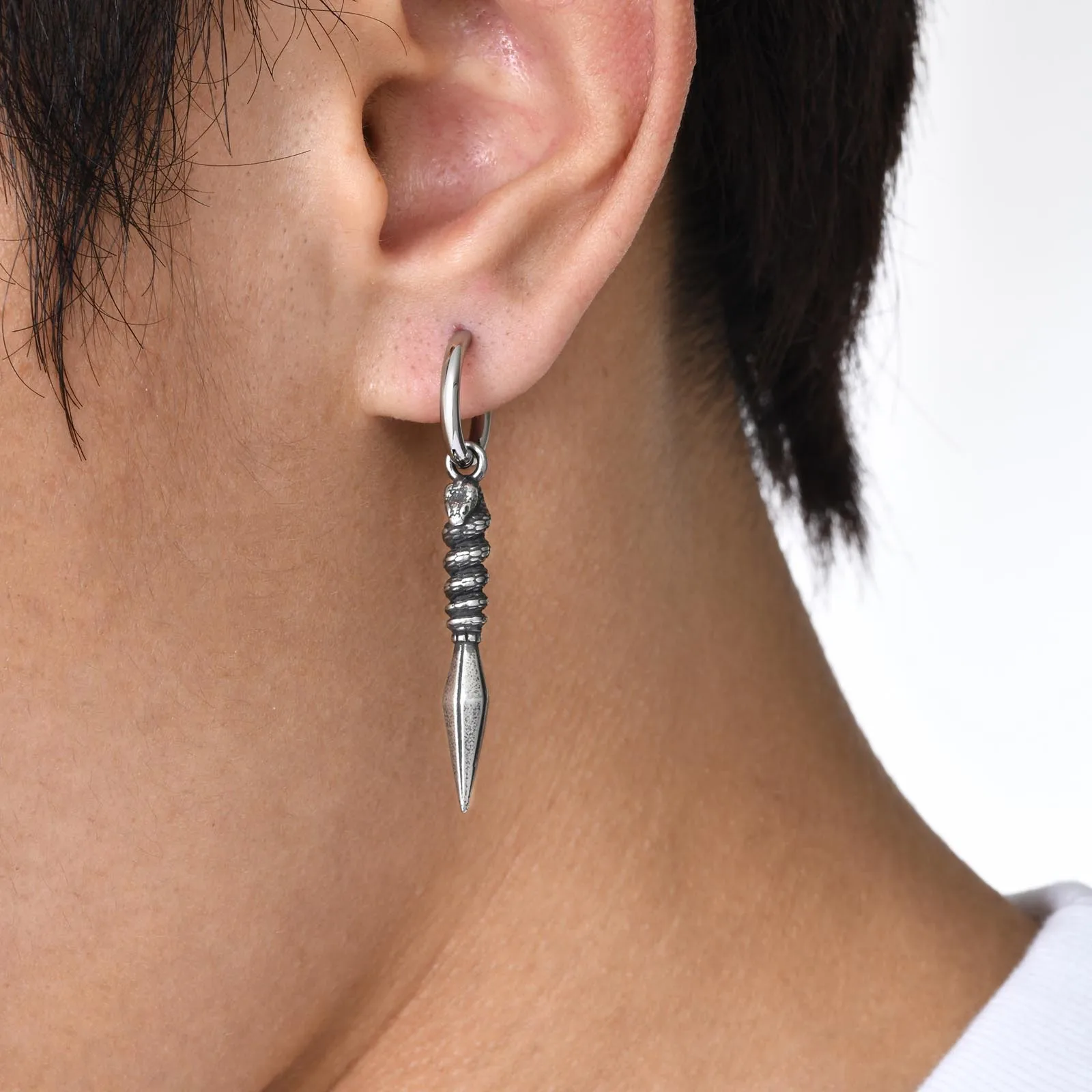 Vnox Rock Punk Arrowhead Earrings for Men Boys, Cool Stainless Steel Snake Spear Point Style Dangle Ear Gifts Jewelry