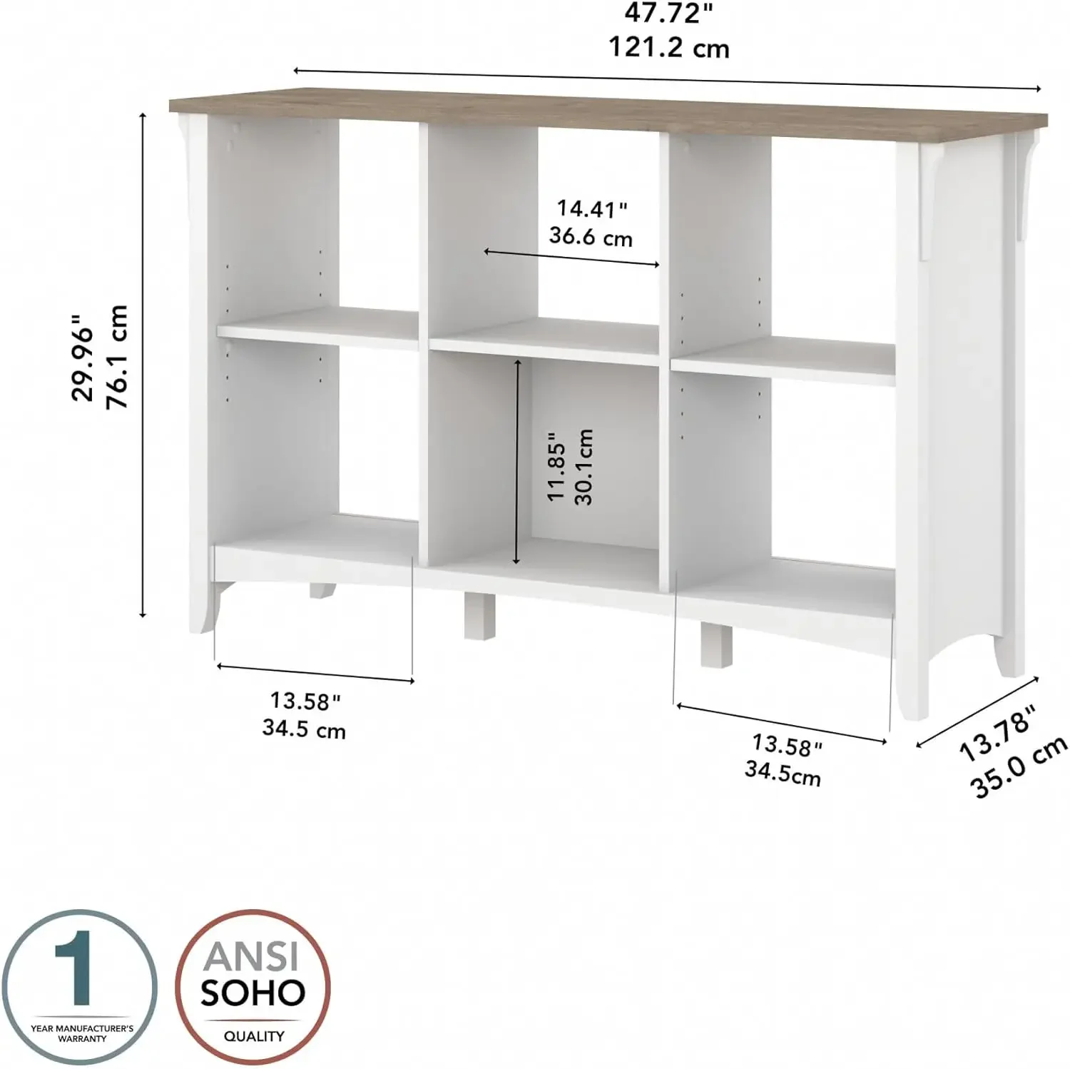 Salinas 6-Shelf 30-Inch H Cube Bookcase, Gray/Pure White