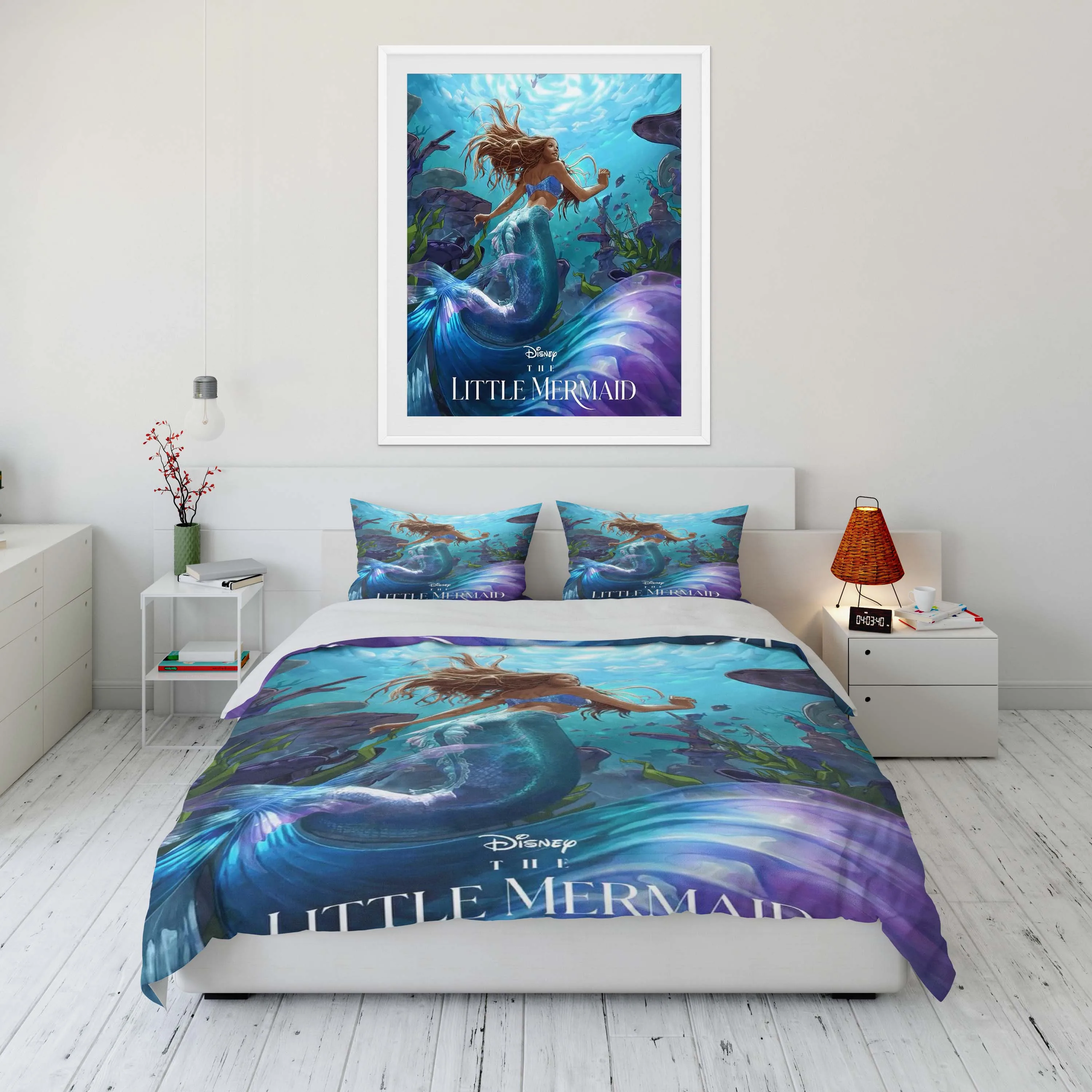 

Disney Film The Little Mermaid Printed Bedding Set Cartoon Duvet Cover Comforter Pillowcase Boys Girls Adults King Black People