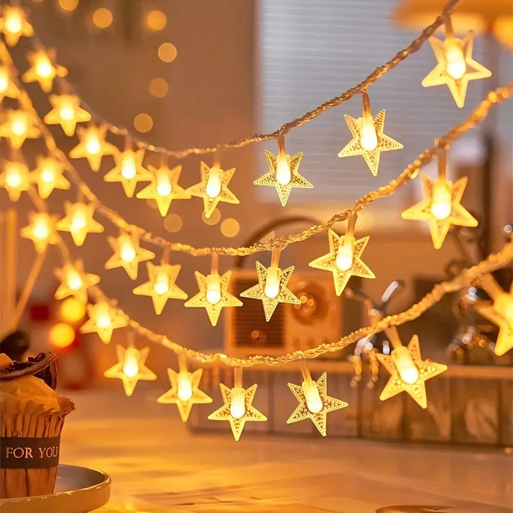 Guirnalda de luces de estrella con pilas, guirnaldas de luces LED con patrón islámico para Ramadán, decoración del hogar, dormitorio, fiesta, boda, 1 ud.