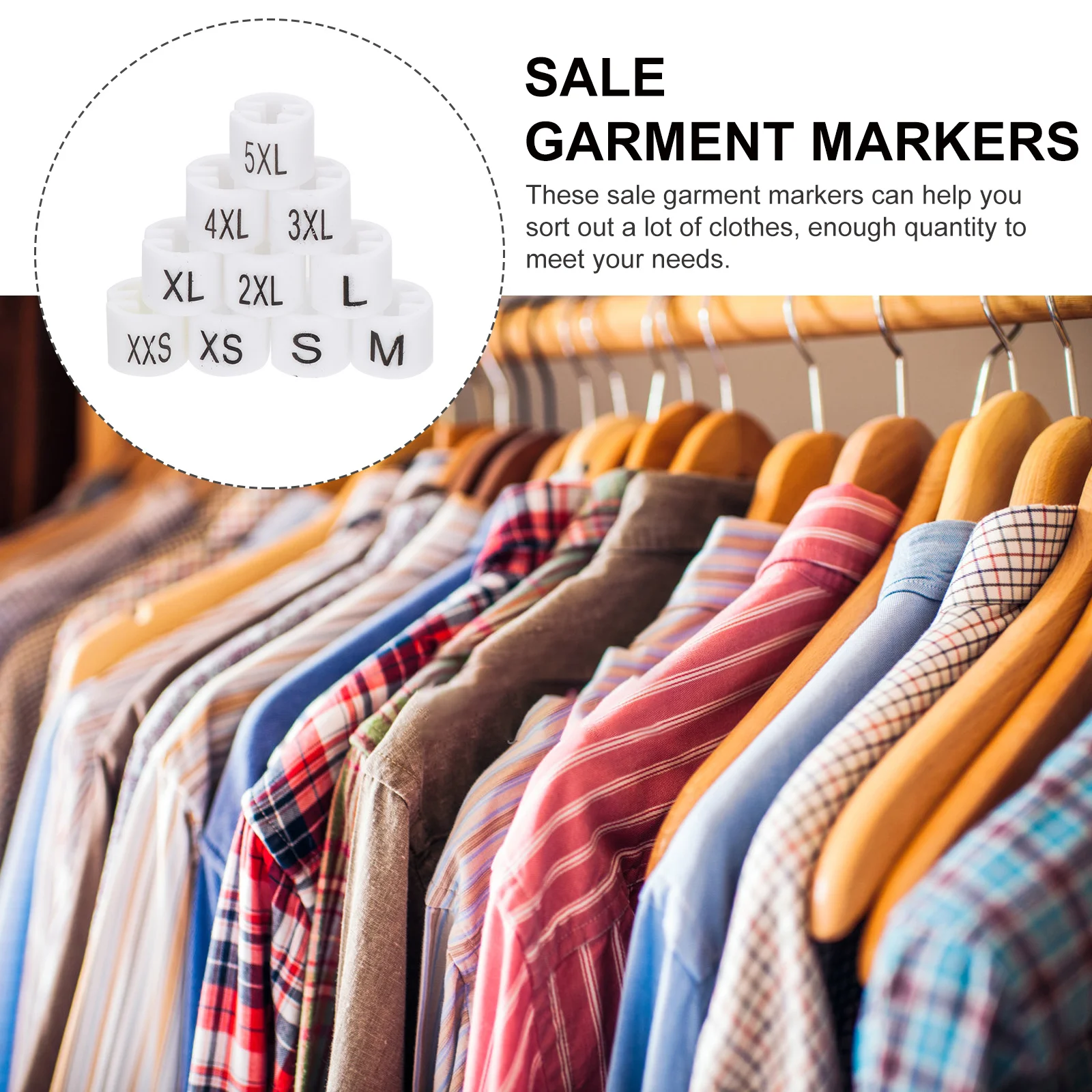 

100Pcs Plastic Size Markers Clothes Hanger White Color-Coding Sizes Tags Wardrobe Storage Kit Plastic Size Markers
