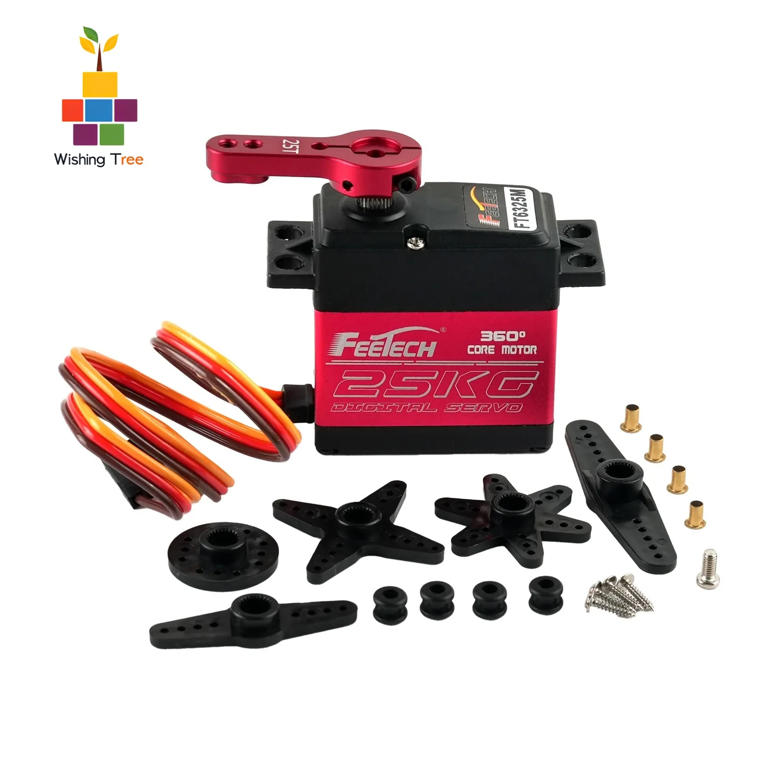 

Feetech FT6325M 7,4 В 25 кг 360 градусов цифровой серводвигатель красный алюминиевый сплав шестерня с металлическим рычагом