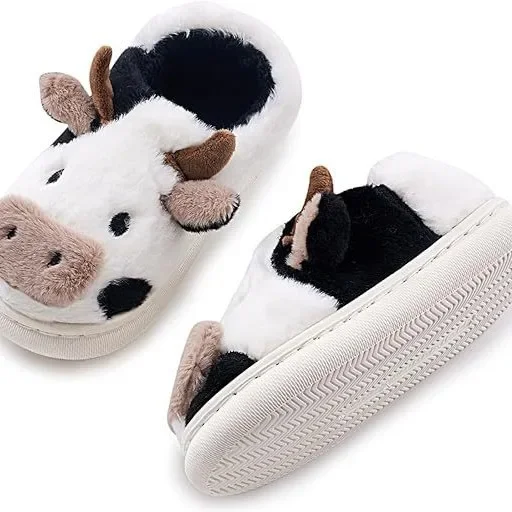 Winter children\'s cow cotton shoes coffee color men and women plush home cartoon cute small children cotton EVA slippers