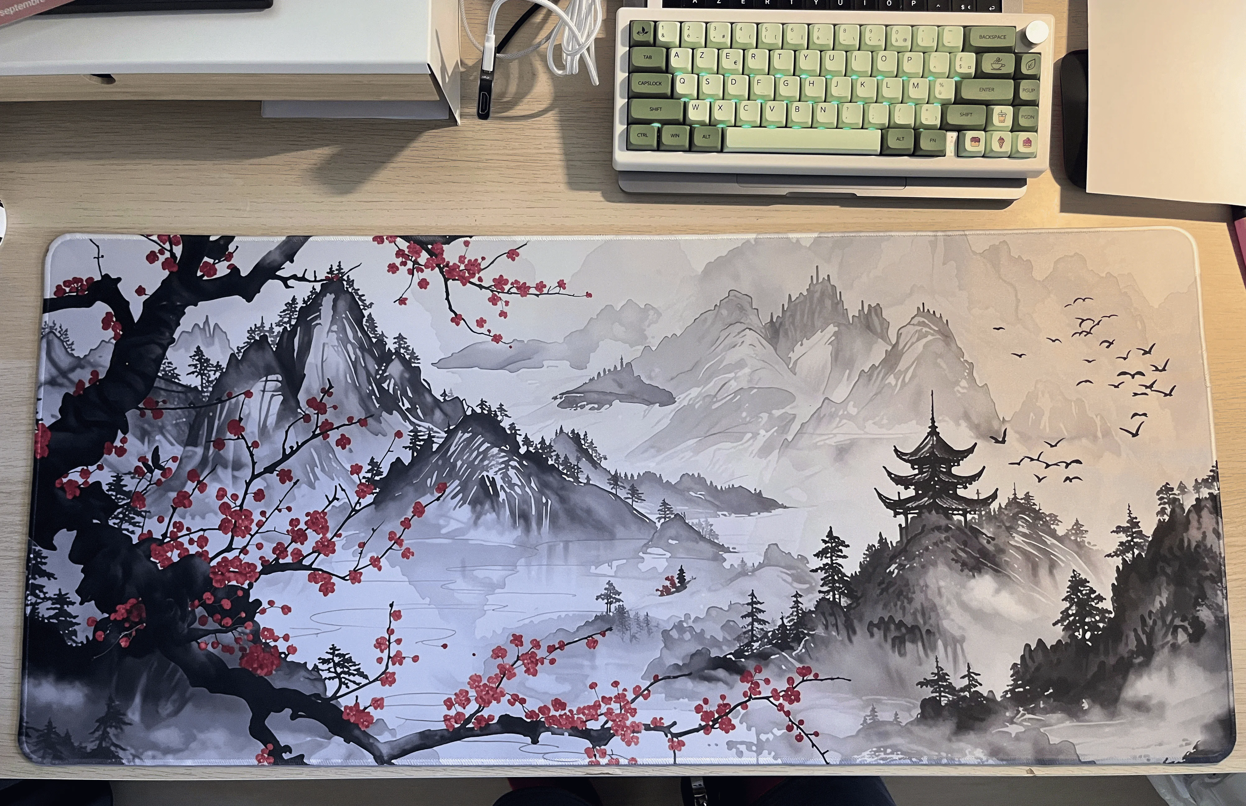 

MRGLZY Chinese Ink - Wash Desk Mat: Large, smooth, with mountain - plum art. Ideal PC decor for elegant workspaces