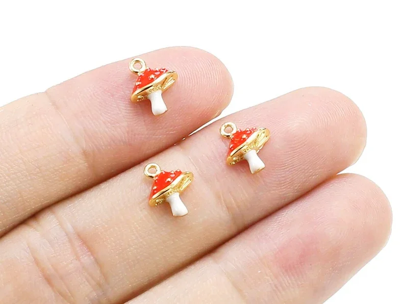 

Enamel Mushroom Charm, Earring Charms For Jewelry Making, Girl's Bracelet Charm, Jewelry Ornament, Real Gold plated - G073 G111