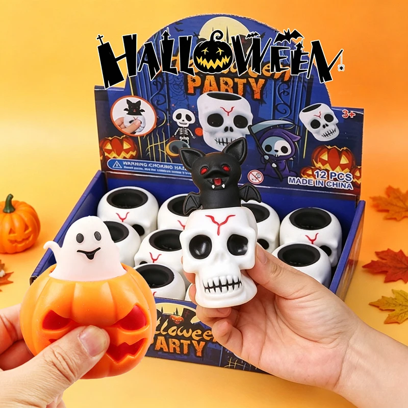 Halloween Pop Up Squeeze Squishy Toy Skull Bat Fidget Stress Relief Toy for Anti Anxiety ADHD Autism Relax Vent Sensory Gift