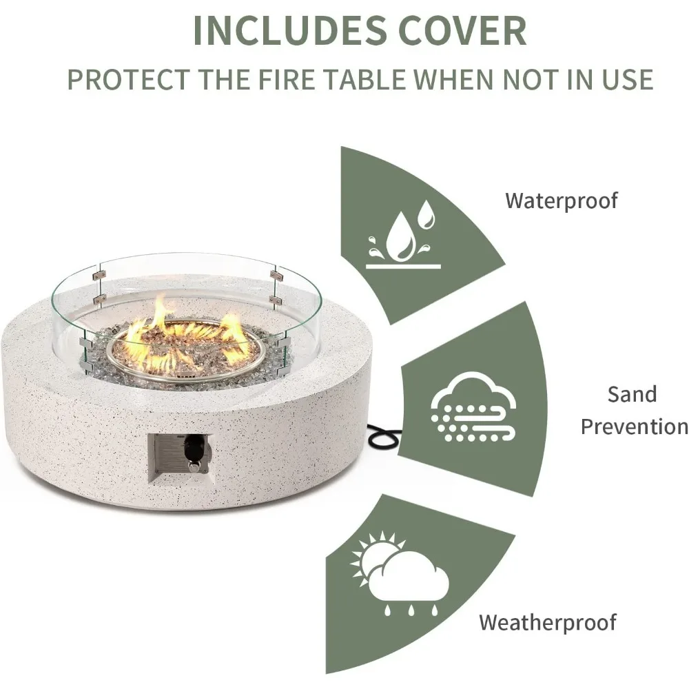طاولة حفرة النار الخارجية من البروبان مقاس 42 بوصة، سخان فناء مستدير مع واقي للرياح من الفولاذ المقاوم للصدأ