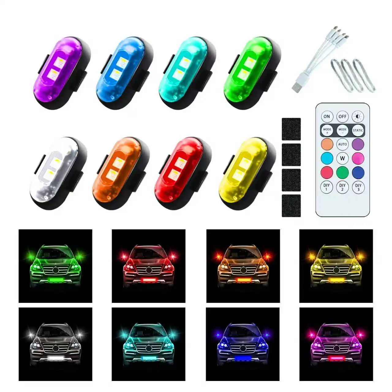 

Motorcycle Strobe Wireless led Strobe Lights with Remote Control, 8Colors Charing Anti collision Waterproof Lights Rechargeable