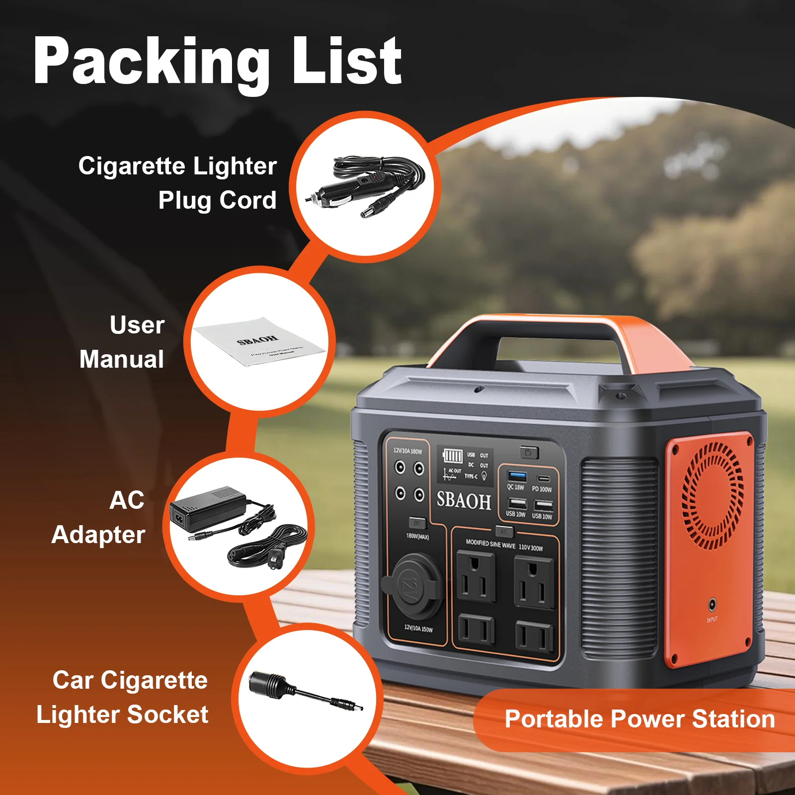 محطة طاقة محمولة SBAOH P302 بقدرة 296 وات في الساعة 300 وات، مولد طاقة شمسية مع مخرج تيار متردد وبطارية ليثيوم أيون للتخييم والخارج والحفلات والمركبات الترفيهية #6