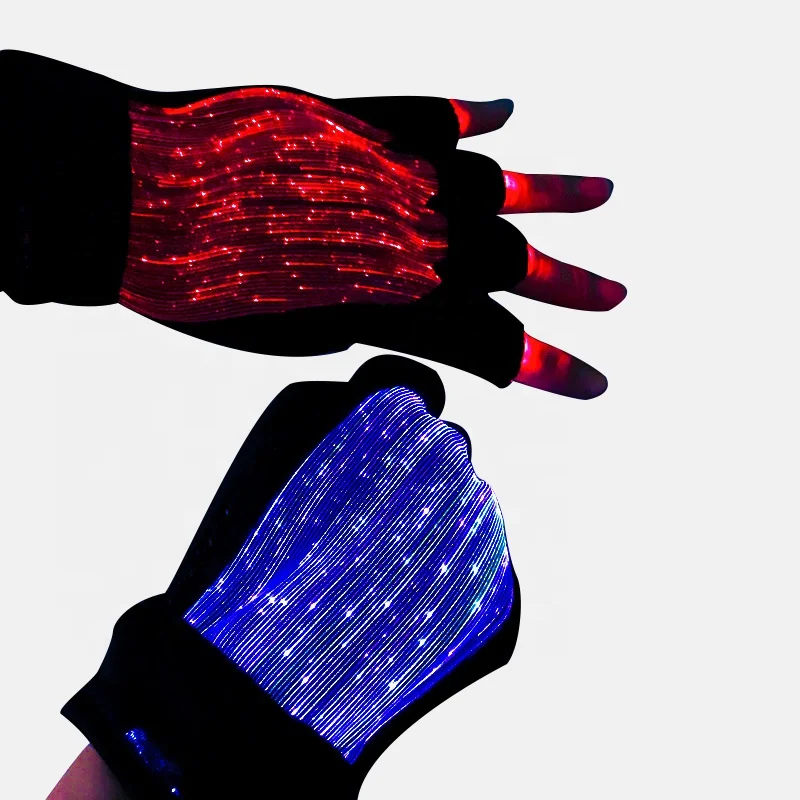 Fashion Luminous LED 7 Colors Glow in half-finger Gloves Unisex DJ Light Up Rave Fiber Optic Christmas Gloves