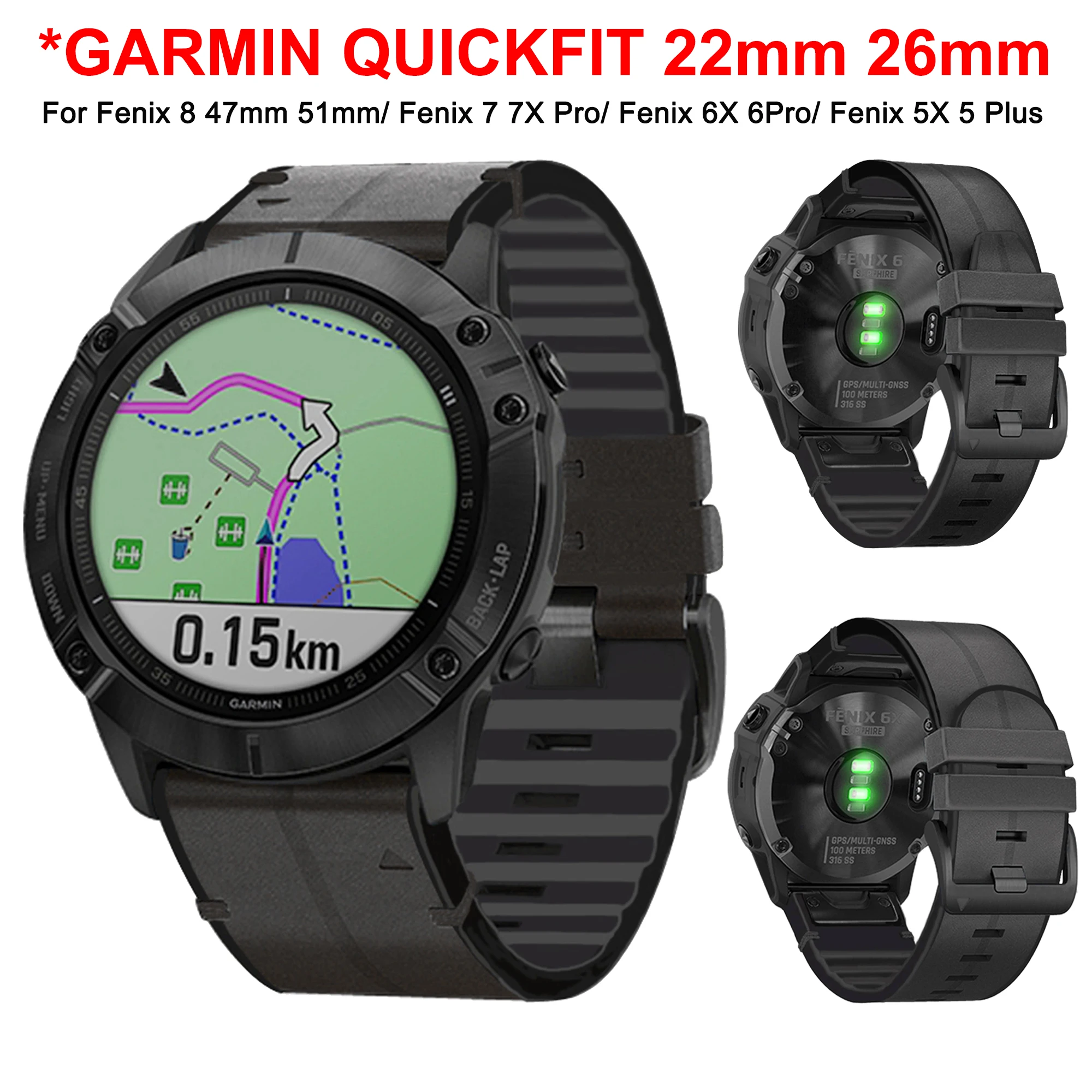 26 22mm Silikon-Lederarmband für Garmin Fenix 8 51mm 47mm Fenix 7 7X Pro Solar 6 6X Pro 5 5X Plus Uhrenarmband QuickFit