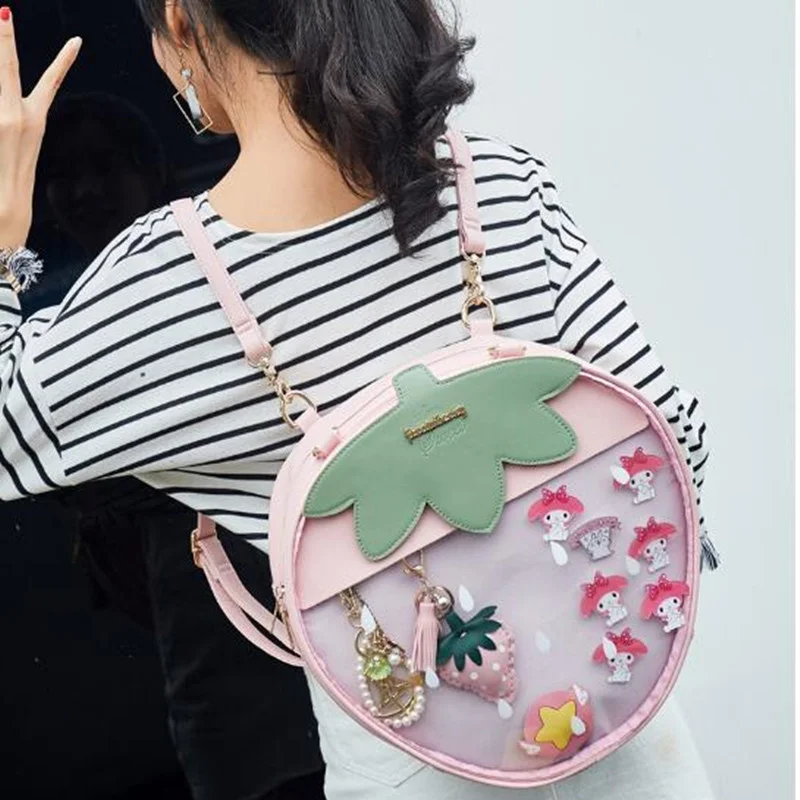 

Clear pink Ita Bag Backpack Strawberry Transparent Lolita Shoulder s Candy Color Lovely 3 Ways Sweet Girl Gift Itabag