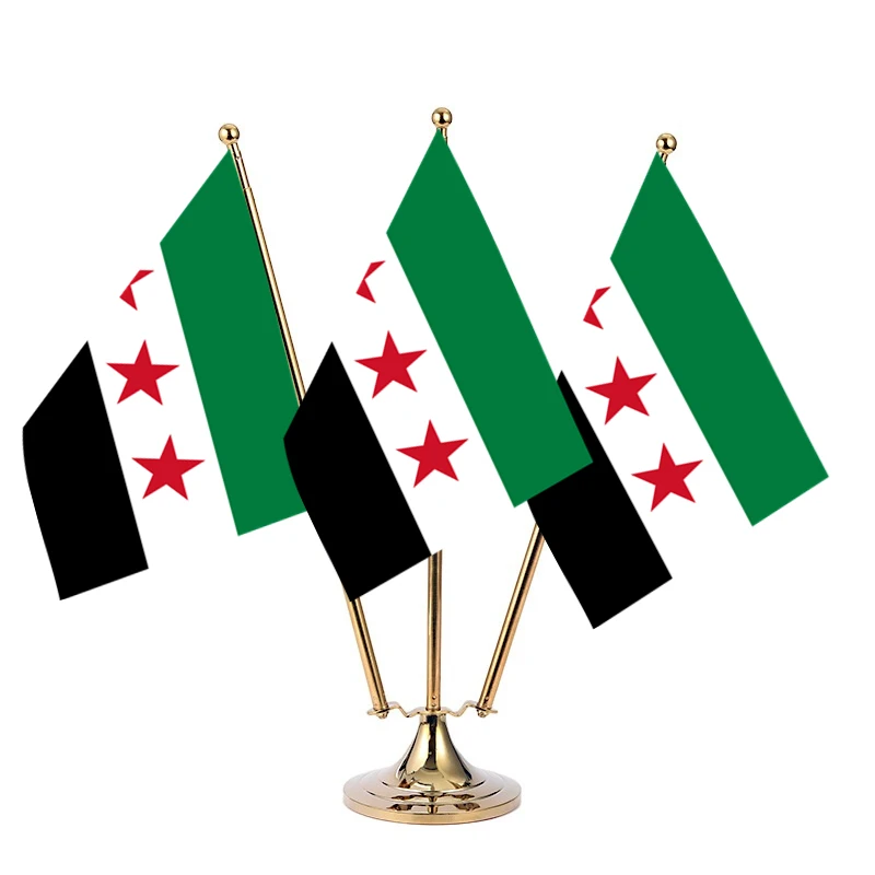 14*21cm The Syrian Arab Republic Three Star Flag Banner Standing Set Office Room Decoration Flags Of Syria