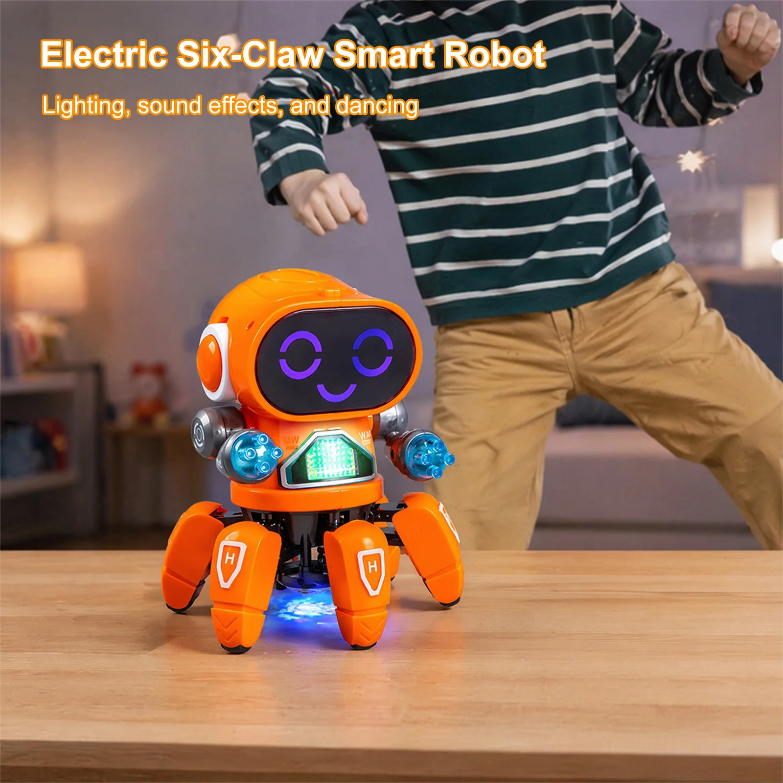 6-Claw Rechargeable Robots Toys for Kids Plastic Intelligent Robots Flexible 90 Degree Arm for Kindergarten Kids & Street Stall