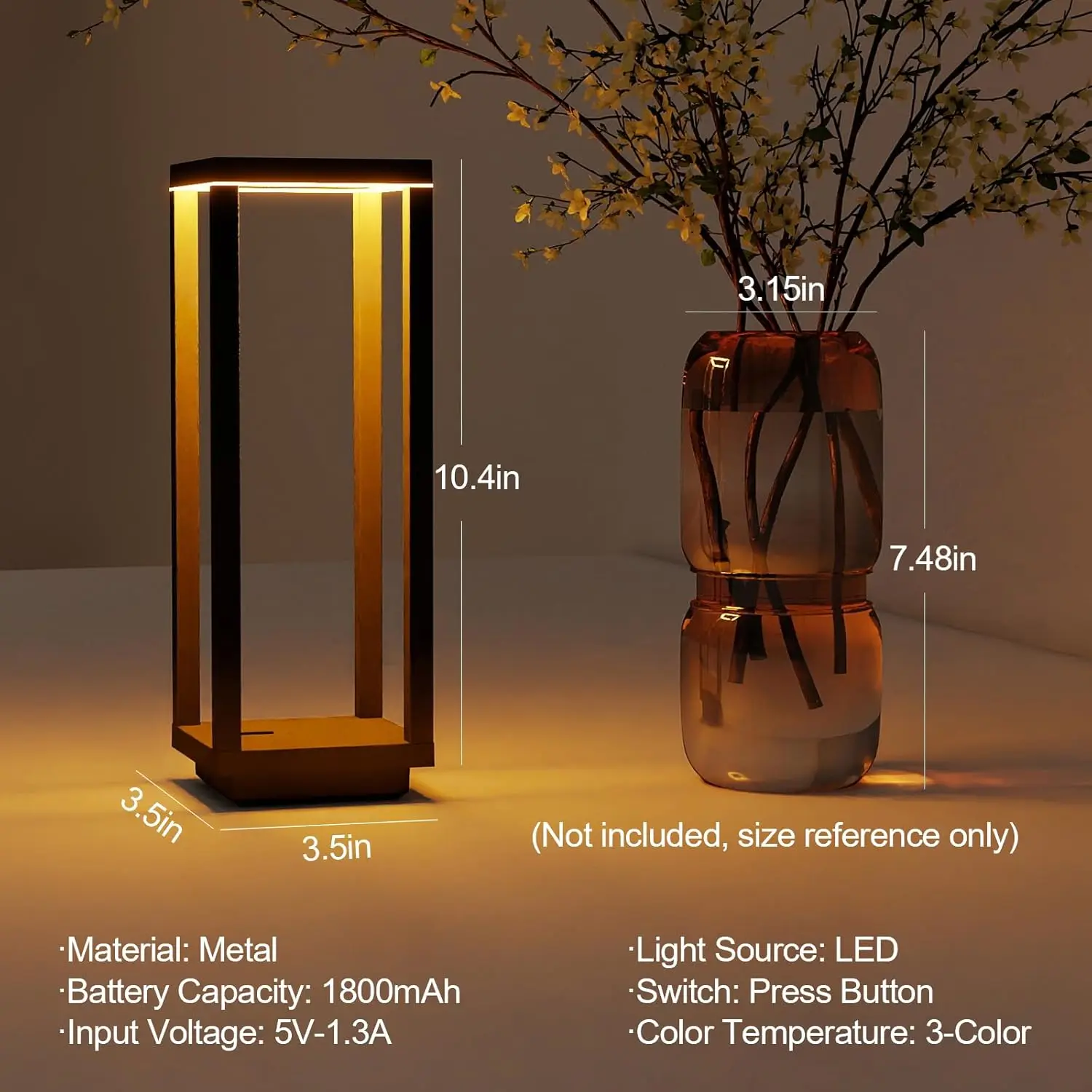 Rechargeable Cordless Table Lamp, IP55 Waterproof, 60h Runtime, 3 Color Stepless Dimming for Indoor/Outdoor Use view 3