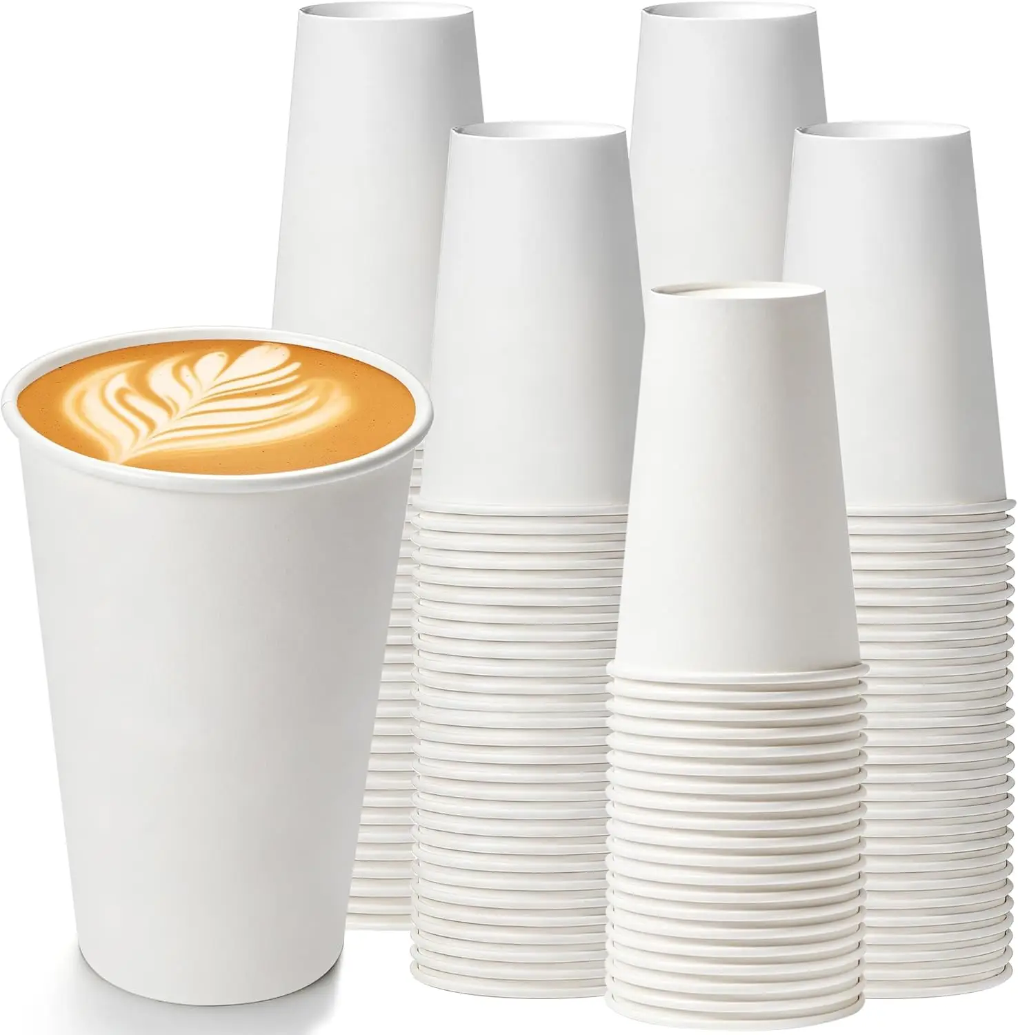

200 Pack 16 oz White Paper Cups, Leak Resistant Disposable Hot & Cold Drink Cups with PE Lining, Thickened Strong Cups f