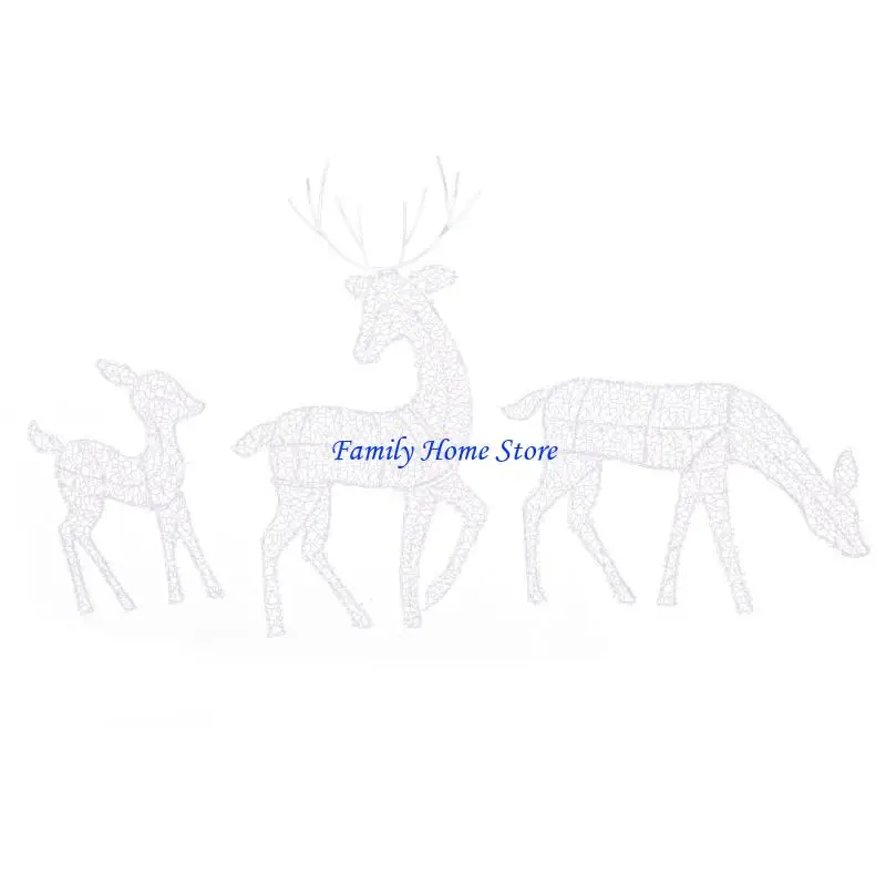

P0UF Christmas Wrought Iron Deer With Led Light Glowing Flashing Elk Statue Reindeer Christmas Ornament Home Decor