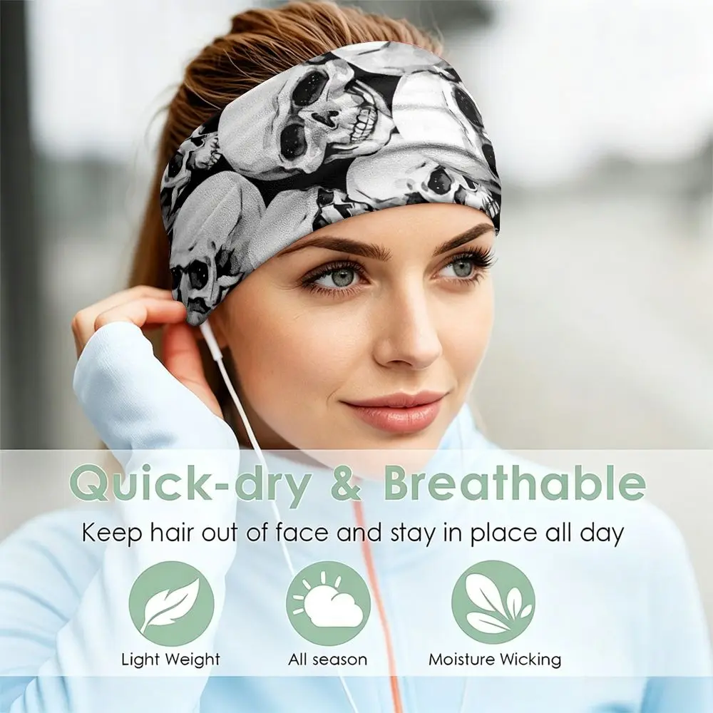 1pc Women's Cool Skull Print Wide Headbands, Stylish Sports Headbands, Stretchy Exercise Workout Head Wraps. Ideal for Yoga
