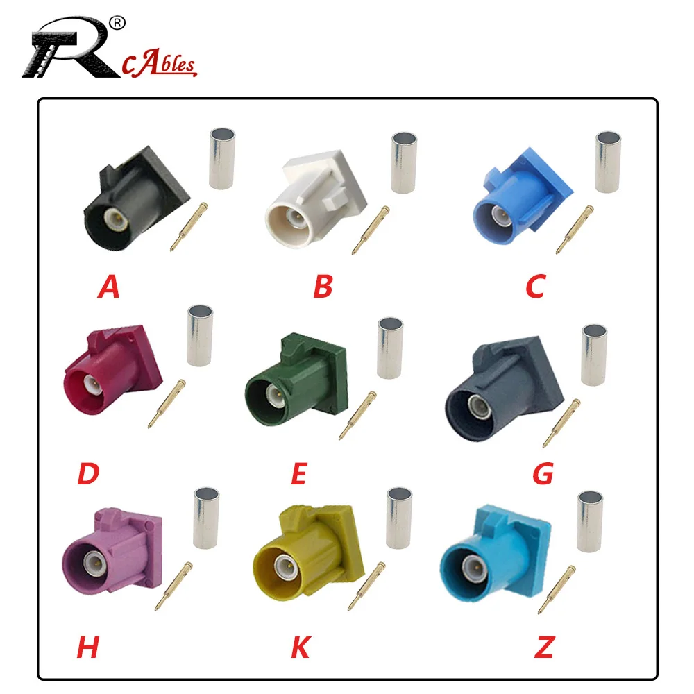 

10PCS 50-1.5 Fakra Male Crimp RF Coaxial Connector for RG316 RG174 Cable Car Radio FM GPS Antenna Adapter A B C D E G H K Z RCA