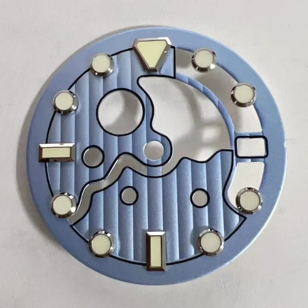 New for 28.5mm Vertical Texture Hollow Skeleton Watch Dial for NH35/NH36 Automatic Movement Mod Parts with Green Lume Dial Face