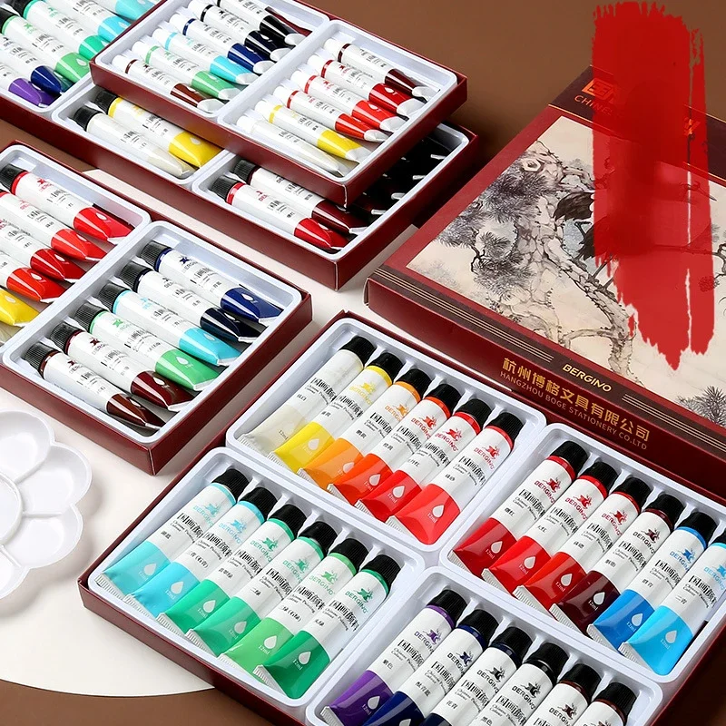 Juego de pigmentos de pintura china, tinta Mineral, peonía, paisaje, suministros de arte, 12/18/24 colores