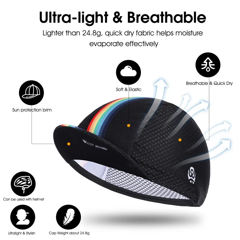 WEST BIKING Summer Cycling Cap with Brim Anti-UV Breathable Quick Dry Bike Hat Elastic Fits 52-62cm for Men Women Running Fishin