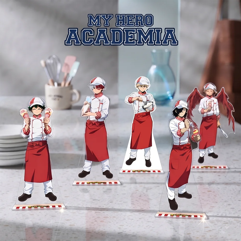 Chaveiro de Acrílico My Hero Academia 2026 Izuku Bakugo Todoroki Aizawa com Uniforme de Chef, Decoração de Mesa, Figura Personalizada