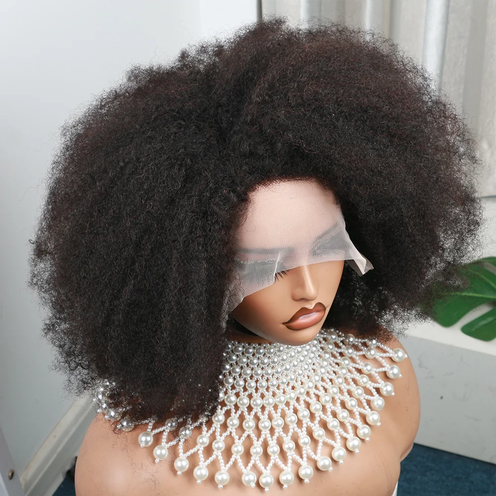 Wig Hitam Rambut Keriting Keriting Afro Pendek Wanita untuk Wanita Kulit Hitam Wig Afro Rambut Manusia Premium Tampak Alami Besar dan Lembut