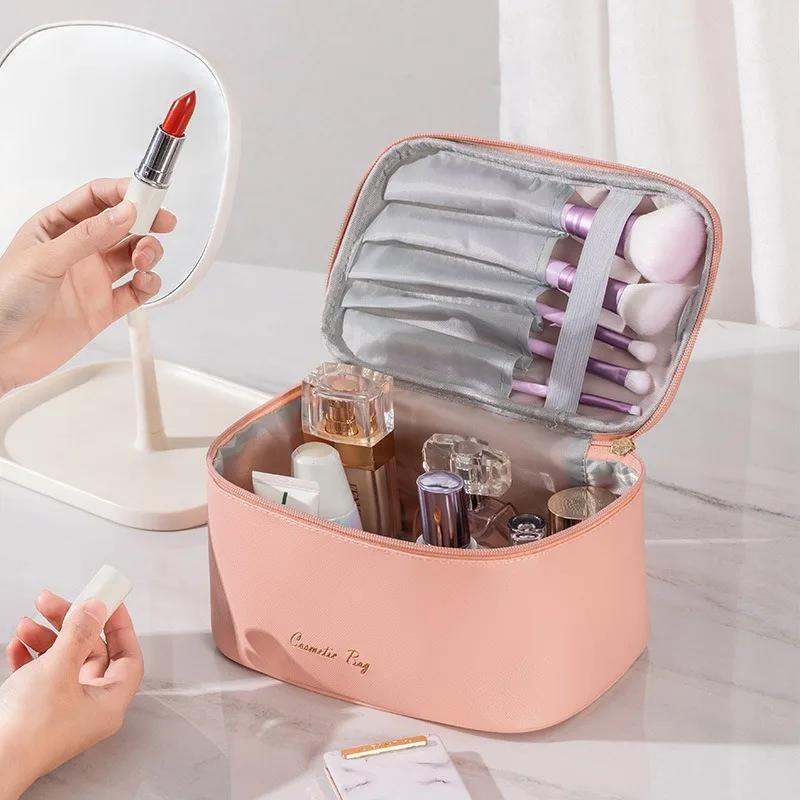 PU Leather Makeup Bag Women Girls Large Capacity Cosmetic Organizer Case Brush Storage Zipper Travel Toiletry Pouch