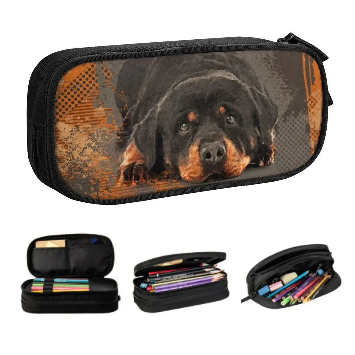 Custom Cute Rottweiler Dog Pencil Cases for Girls Boys Big Capacity Animal Pen Box Bag School Accessories