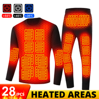 Self-heating Jackets Heated Thermal Underwear Men USB Electric Heated Ski Clothing Women Thermal Underwear Winter Pants Set