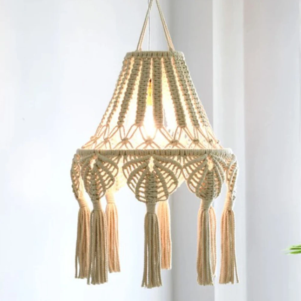 

Handmade Macrame Light Shade Chandeliers Hanging Light Cover Light Shade Macrame Woven Tapestry Boho Chic Home Room Decoration