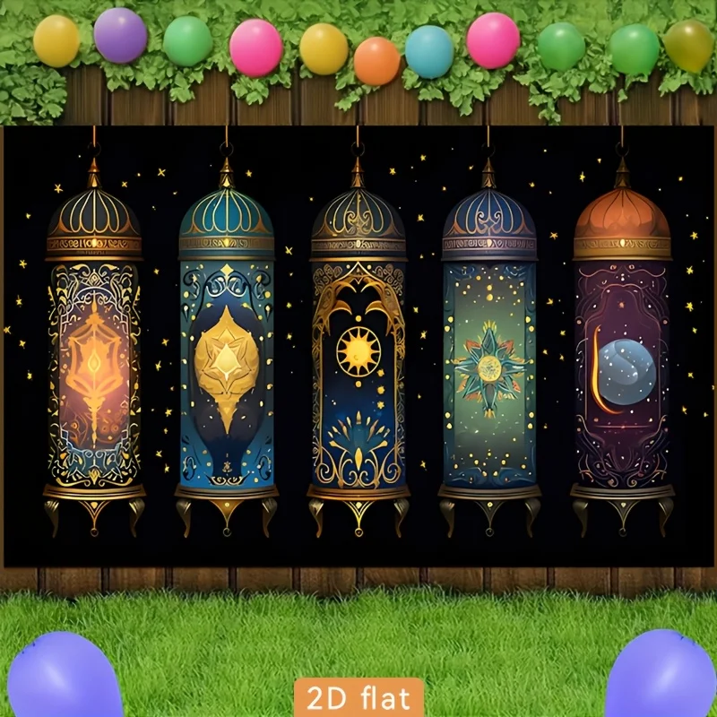 VIKAMA Arabian Starry Night Lantern Banner Magical Color Decor Backdrop For Muslim Holiday Yard Party And Outdoor Decoration
