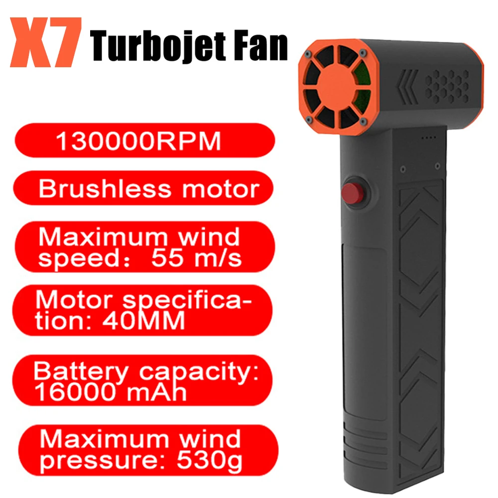 

16000mAh Turbofan X7 Violent Blower Mini Turbo Jet Fan Handheld Brushless Motor 130,000 RPM Wind Speed 52m/s industrial Duct Fan