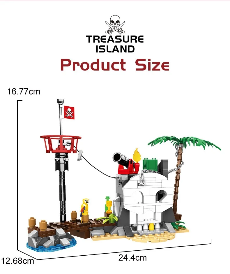 MOC 232pcs Pirate Boat Ship Seaside Treasure Island Model Building Blocks Bricks Sets Construction Toys for Children Kids Gift