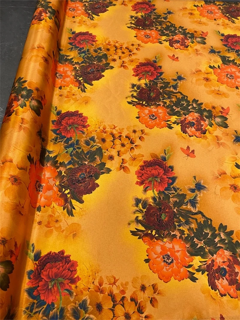 Luxury Chinoiserie Heavy Satin 40mm Silk Fabric 100% Silk Luster Gold Bottom Thickened Dress Fabric DIY Sewing Accessories Cloth