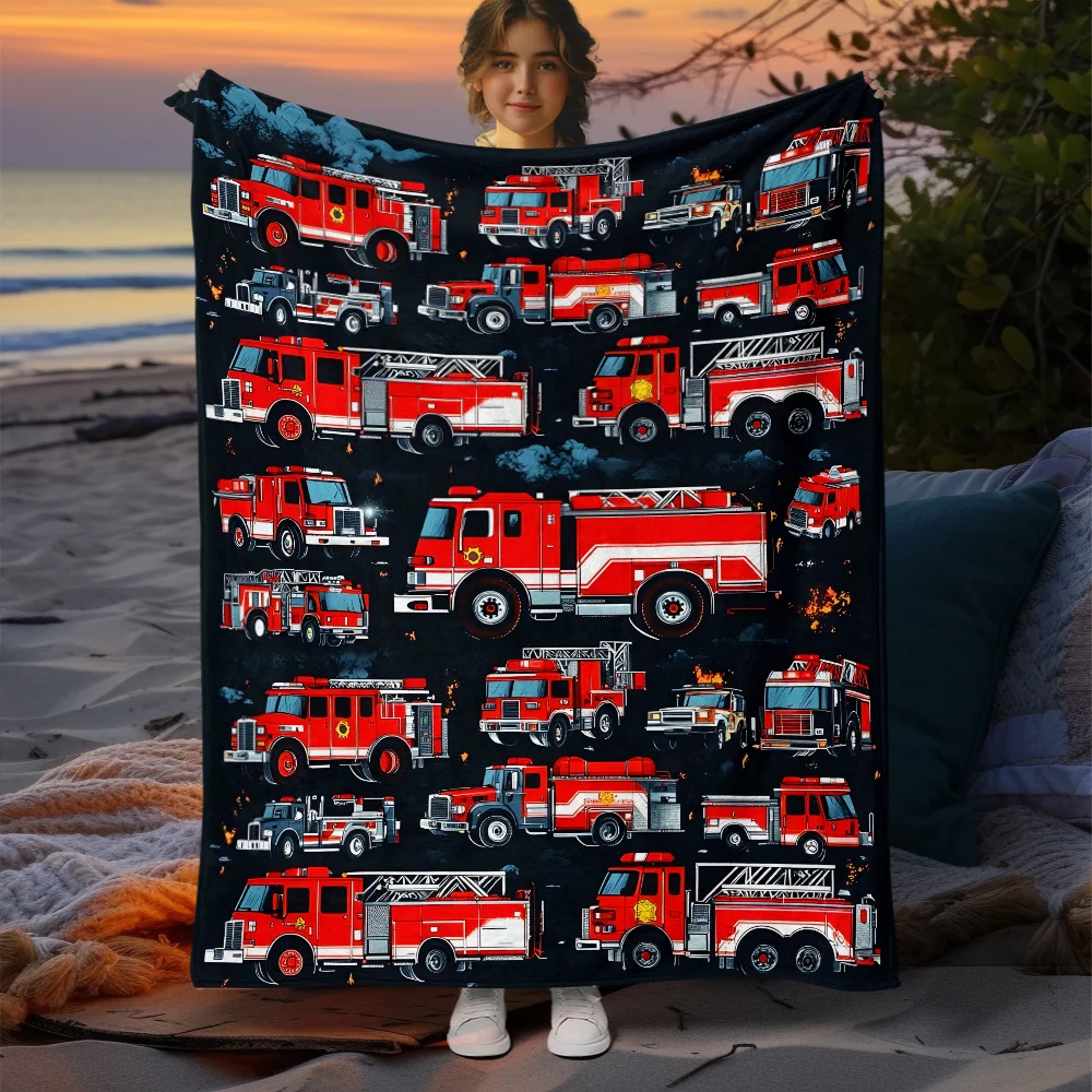 A Portable Outdoor Blanket Exclusively for Fire Truck Enthusiasts - a Lightweight Flannel Home Bedding Blanket, Suitable for Sof