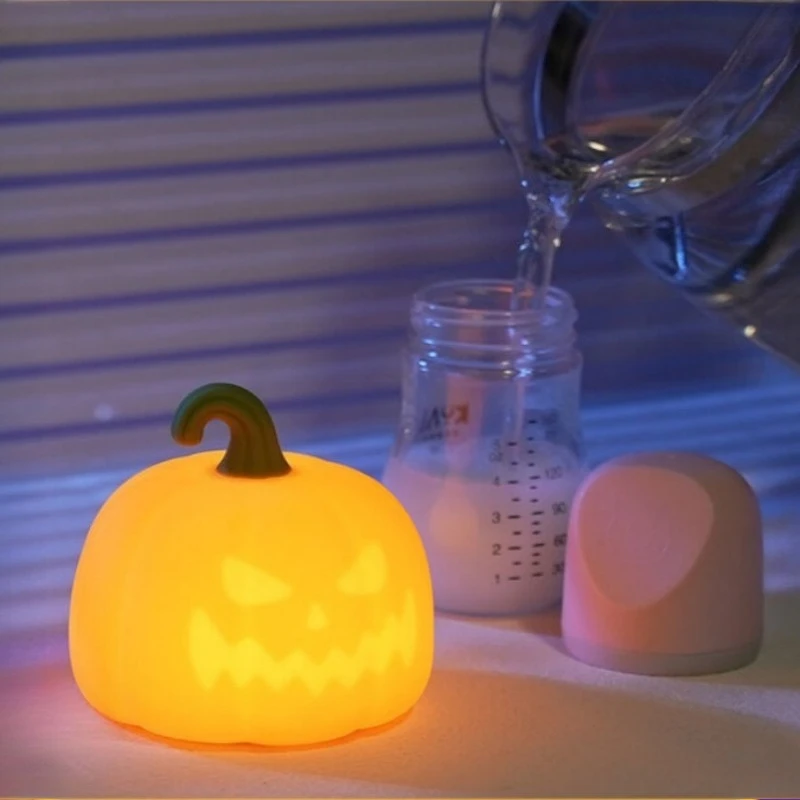 Lampu Meja Kartun Labu Halloween Lemari Tempat Tidur Kamar Tidur Lampu Malam Anak-anak Mainan Ornamen Pengisi Daya USB Hadiah Lampu Sensor