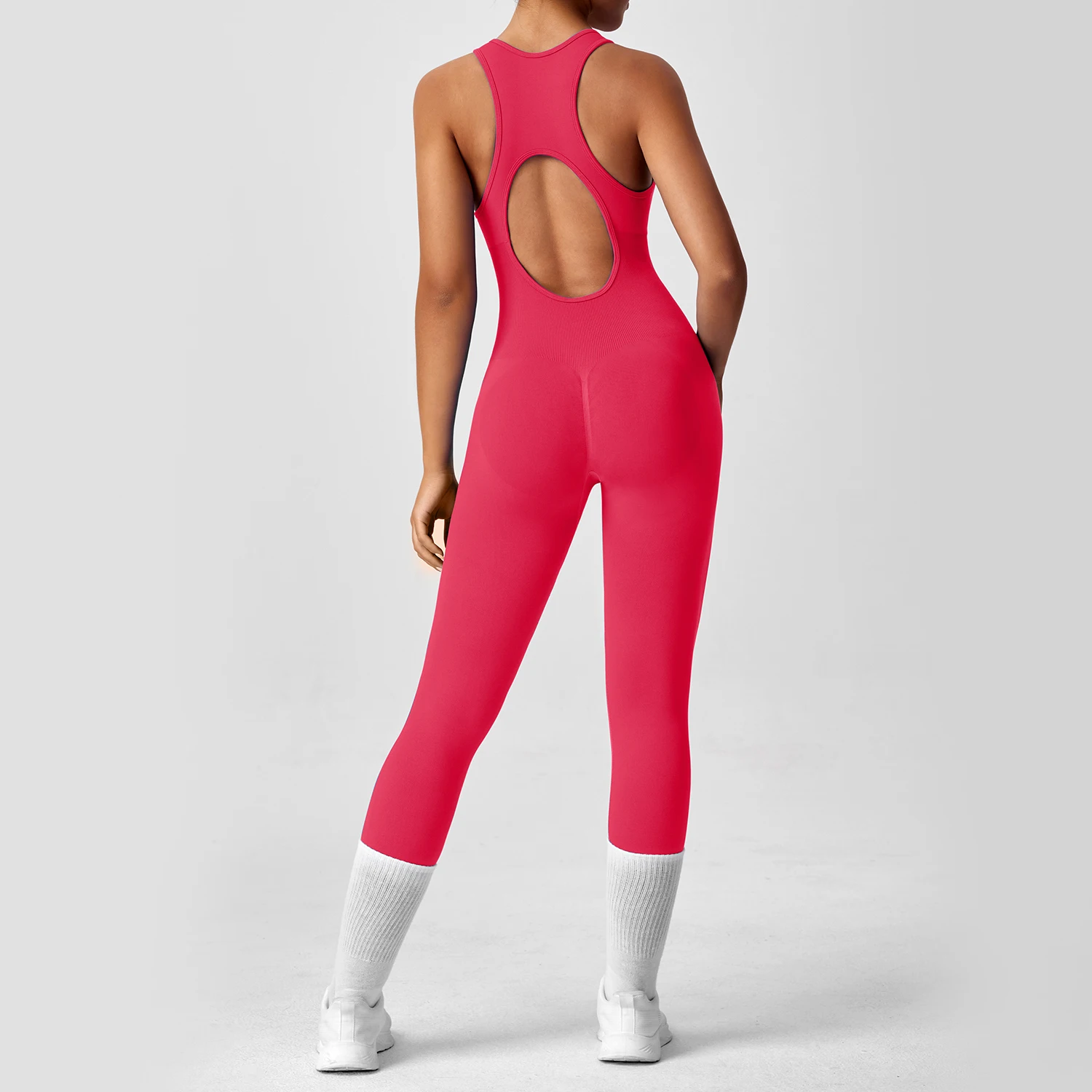 Seamless Peach Booty One-Piece Yoga Bodysuit - V-Back Tummy Control Gym Outfit for Women - Sexy Workout Jumpsuit Fitness Bodycon image 5