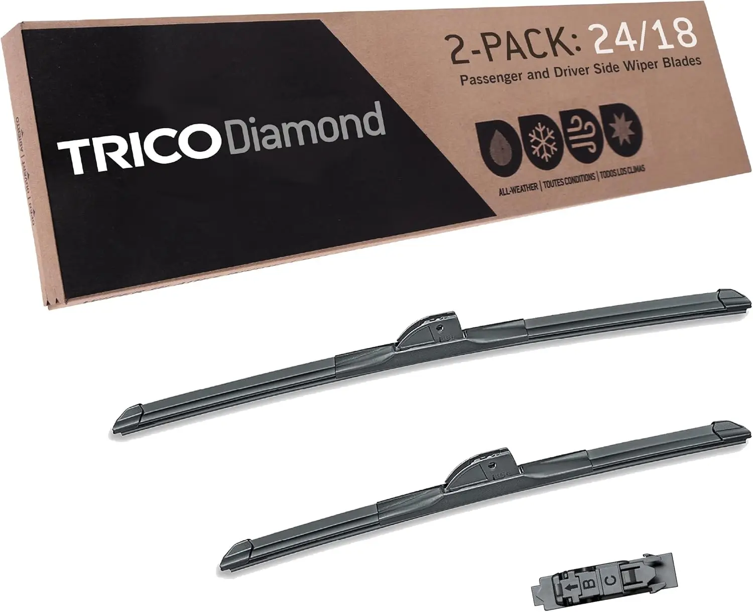

Premium 24" + 18" All-Weather Automotive Wiper Blades Set for Select Vehicle Models, Passenger and Driver Side