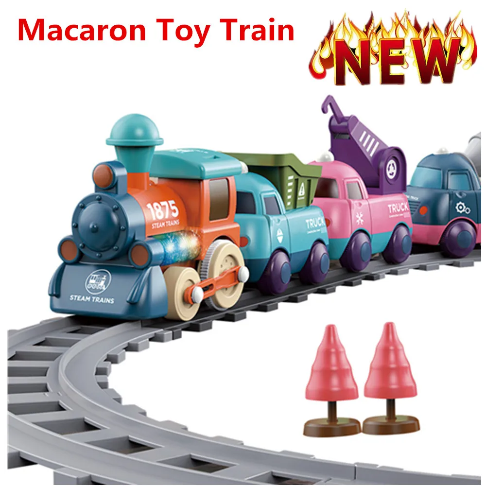 Small Train Macaron Color Children's Toy Train Electric Train Set With LED Lights And Sound,Birthday Gifts