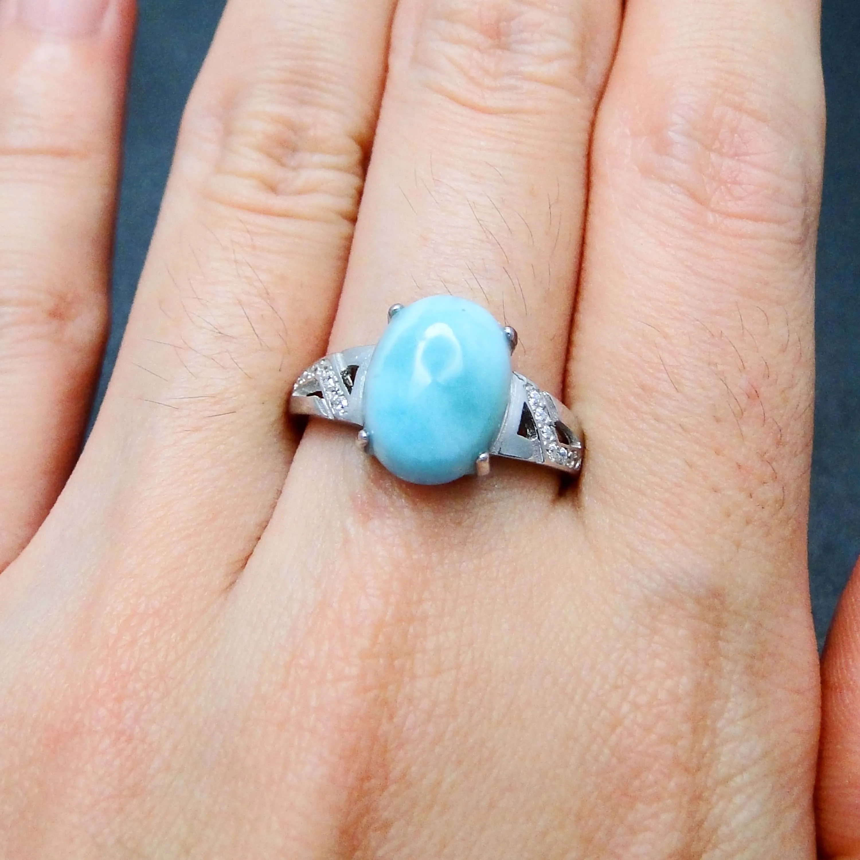 100% 925 Sterling Silver Fine Jewelry Natural Dominica Larimar Ring For Engagment Wedding Ring Gift