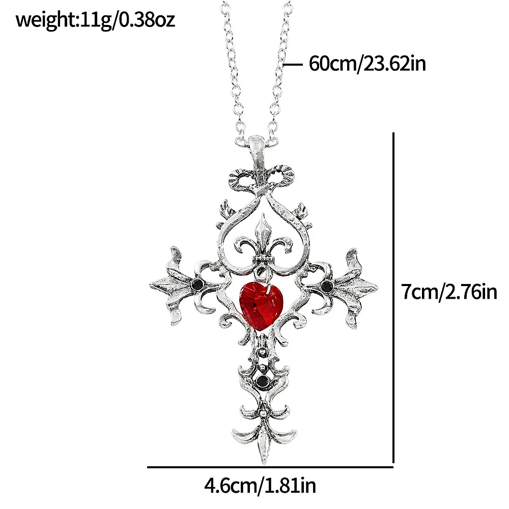 Fashion Exquisite Necklace Vintage Sacred Heart Gem Crystal Cross Long Chain Pendant Jewelry for women cosplay Accessories ﻿ view 6