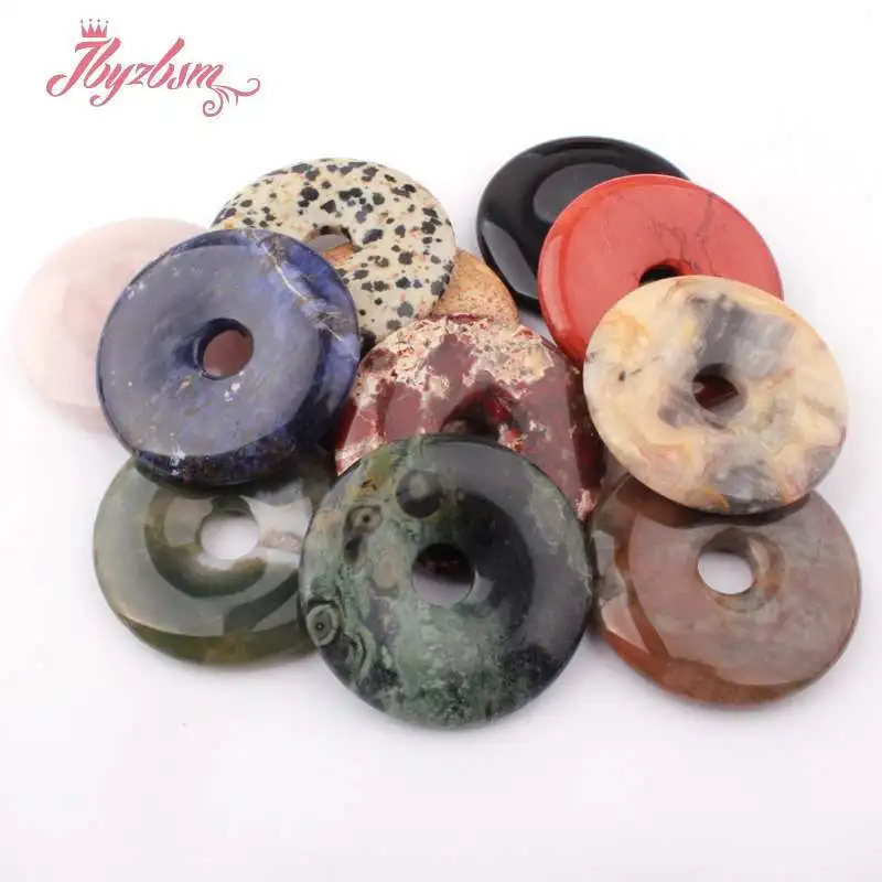 40mm Natural Smooth Donut Round Gem Stone Beads Spacer Pandant 1 Pcs,For DIY Necklace Jewelry Making,Wholesale Free Shipping