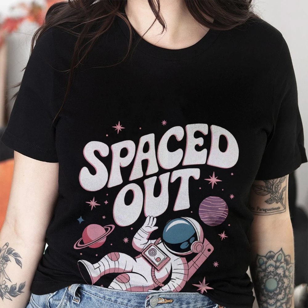 

Y2K Graphic T-shirt, Spaced Out with Space Cat Print, Fun, Whimsical and Cosmic, Soft Fabric for Astronaut-Inspired Casual Looks