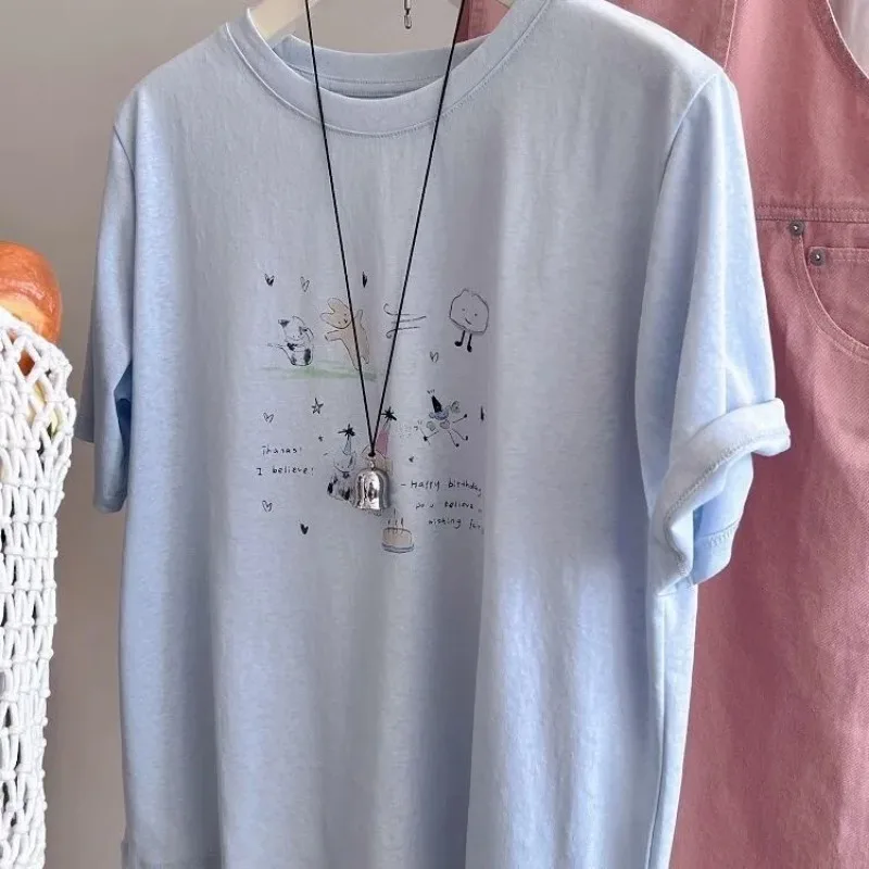 

Women's Cute Cartoon Print T-shirt Casual Loose Short Sleeve Ice Cotton Summer Tee