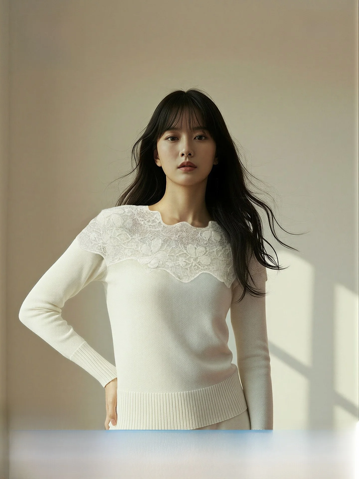 

Faionable Lace oulder Long Sve Knitted Sweater New Year Sle H&M Women's Spring 2026 Gentle Fit Polyester Blend Sweater